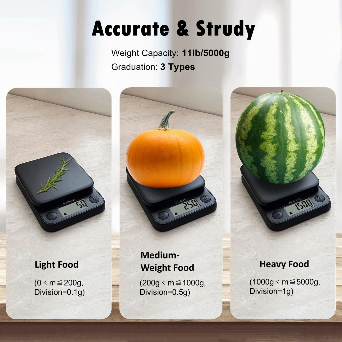 Food Scale Kitchen Scale Weight Grams and Ounces Small Digital Scale for Weight Loss Baking Cooking Coffee of NUTRI FIT, Max 11lb 0.5g Increment, LCD Smart Tare, Easy to Use for Travel, AAA Battery
