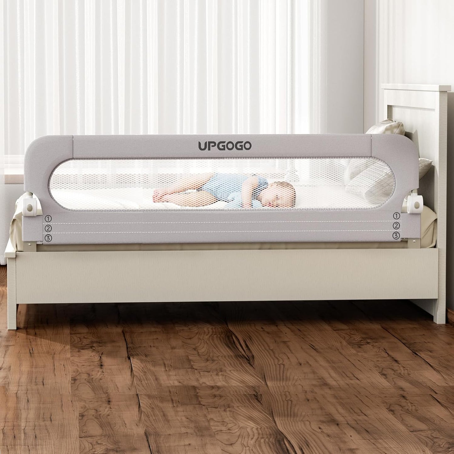 Folding Bed Rail for Toddlers,Baby Bed Rail Guard with Reinforced Anchor Safety System,Fit Bunk,Full Size,Queen,King,Twin(Grey,71"x23.6")