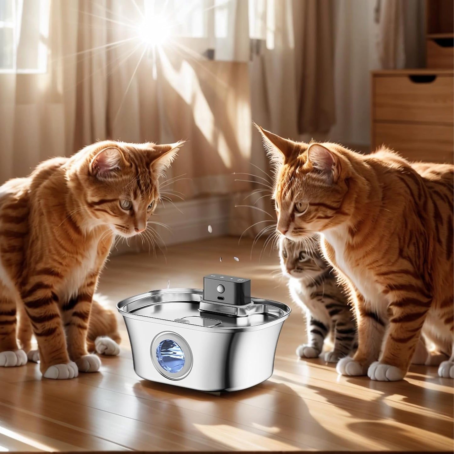 Rechargeable Cats Water Fountains Stainless Steel Cats Drinking Fountains for Home and Outdoor Activity Quiet Cats Water Dispenser