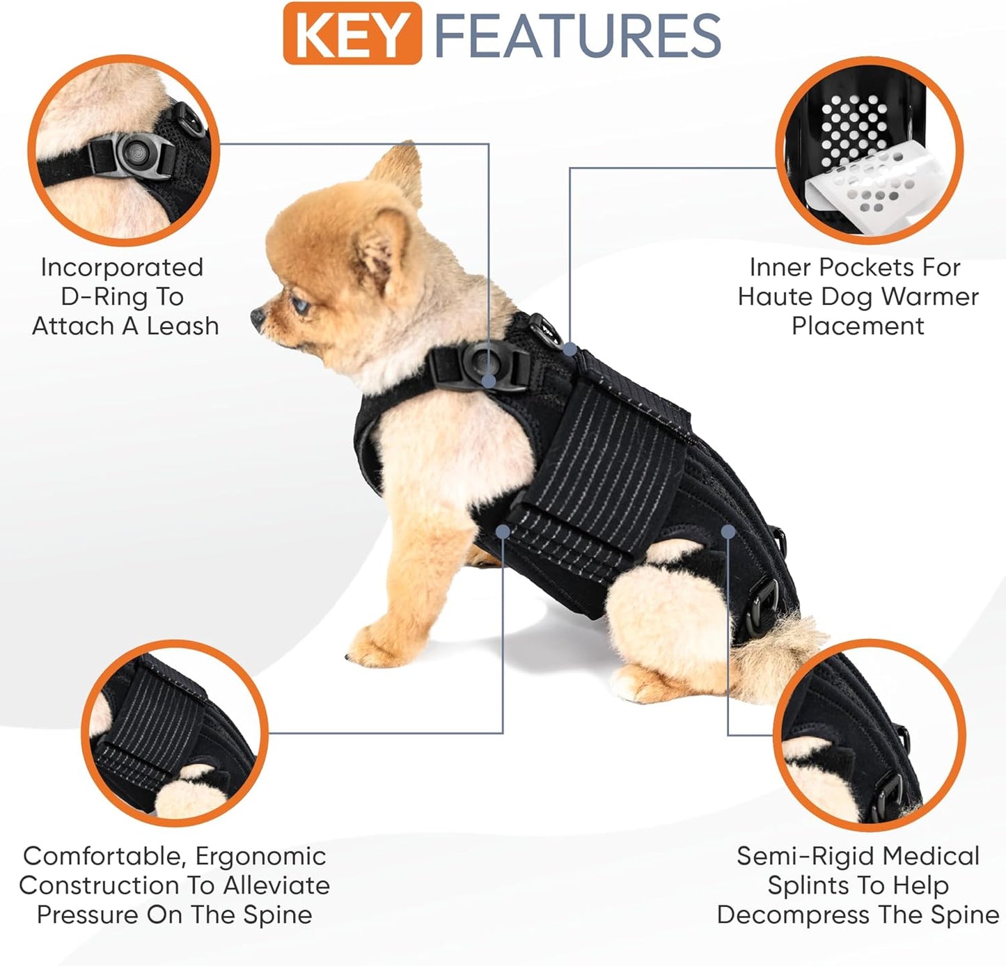Dog Back Brace with Soothing Heat Warmers for IVDD - Pain Relief for Arthritis - Spinal Surgical Recovery - Herniated & Slipped Disc - Made in USA (Large)