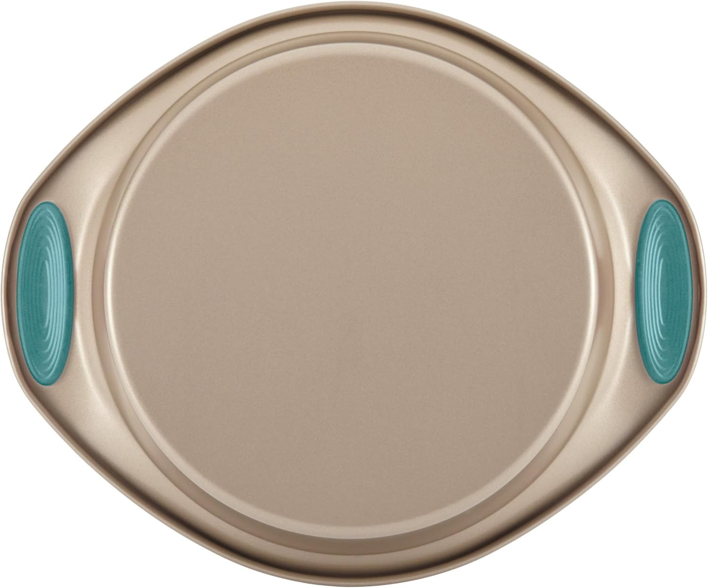Rachael Ray 47578 Cucina Nonstick Bakeware Set with Grips Includes Nonstick Bread Pan, Baking Sheet, Cookie Sheet, Baking Pans, Cake Pan and Muffin Pan - 10 Piece, Latte Brown with Agave Blue Grips