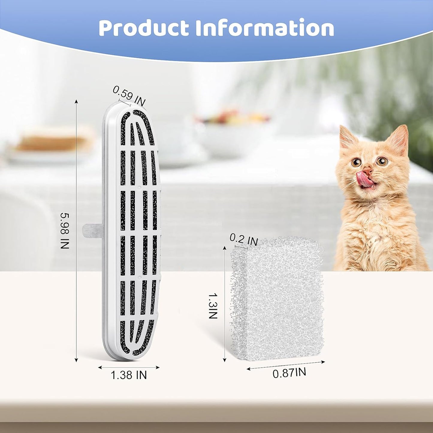 24 Pack (12 Filters & 12 Sponges) Cat Water Fountain Filters Compatible with OPOWO FT999 Cat Water Fountain (3.2L/108oz), Replacement Refills for Stainless Steel Pet Fountain