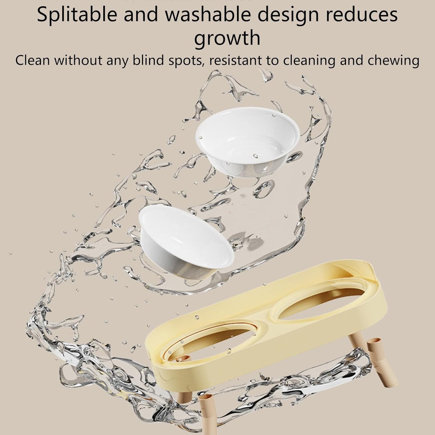 Double Bowl Elevated Pet Dining Station Splash Proof Design Ergonomic Height Cats Feeder Dish for Eating Habits Double Pet Bowl Stand