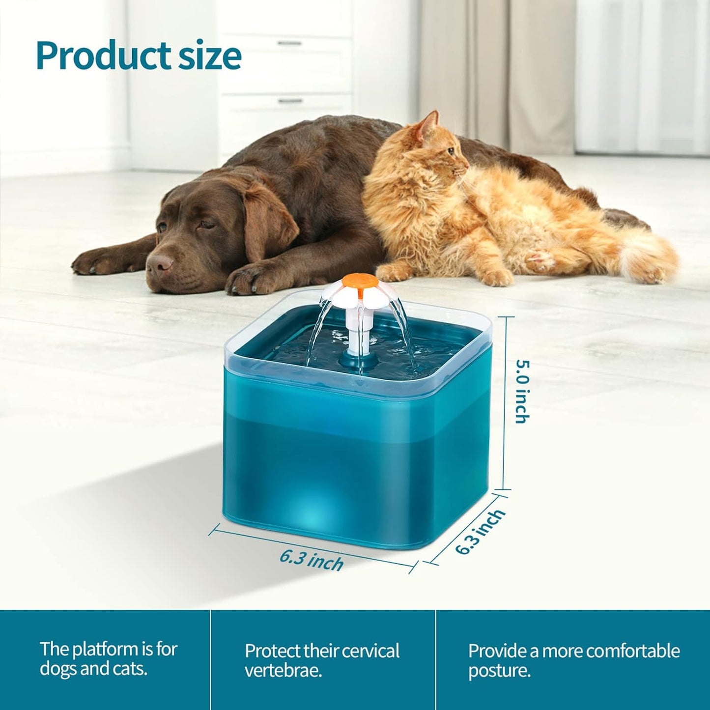 2L Cat Water Fountain, Automatic Pet Water Fountain with Flower Faucet Kit, Quiet Dog Water Drinking Dispenser with Flow Control for Dogs Cats, Orange
