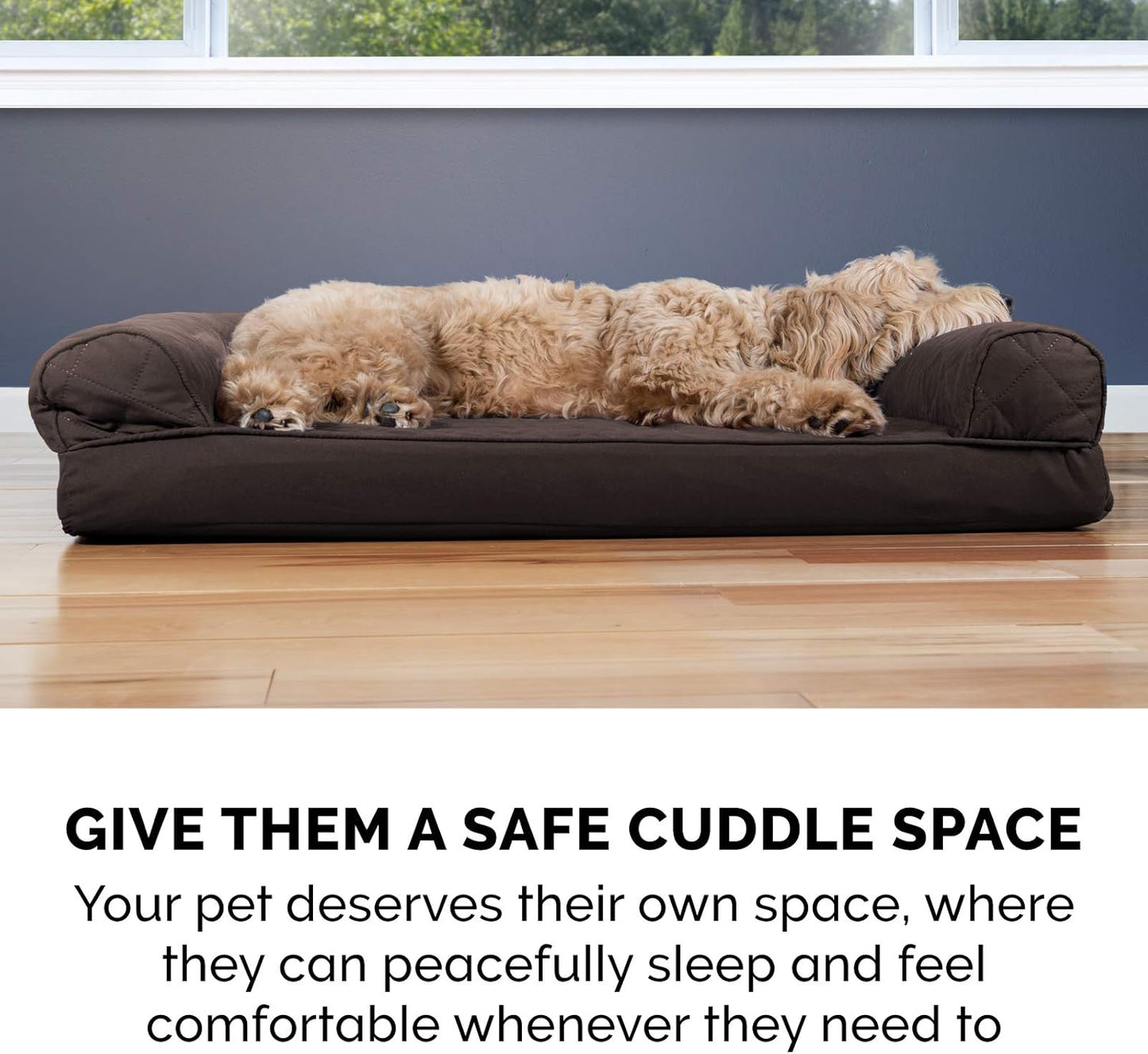 FurHaven Supportive Cooling Memory Foam Sofa Dog Bed with Washable & Removable Cover - Quilted - Coffee, Dogs Up to 125 lbs - Jumbo Plus XXL