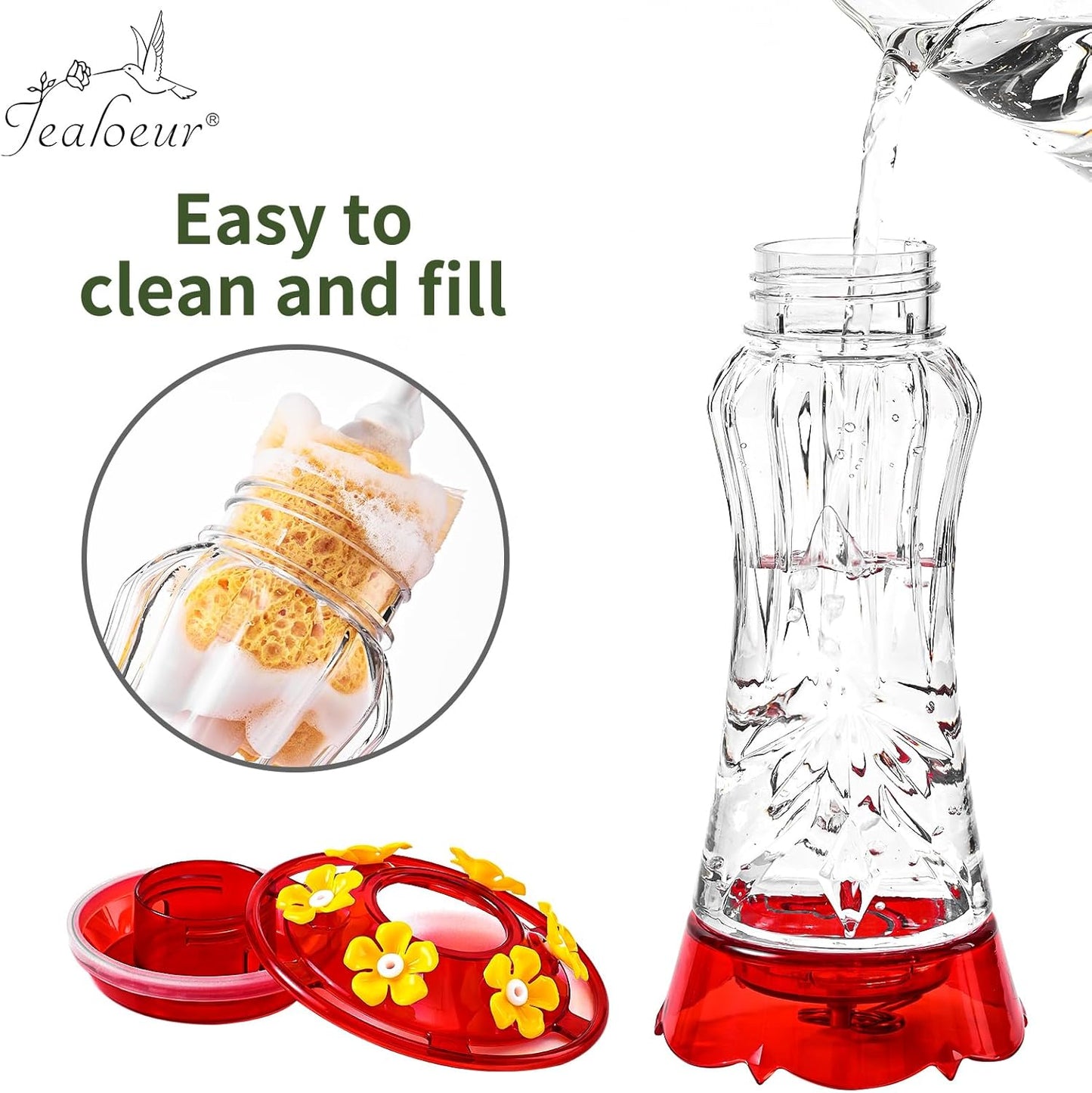 2 Pack Hummingbird Feeder for Outdoors Hanging, 18 OZ Humming Birds Feeders with 6 Bee Guard Feeding Ports & Built-in Ant Moat, Easy to Clean, Durable Outdoor Garden Decor(Clear AA)