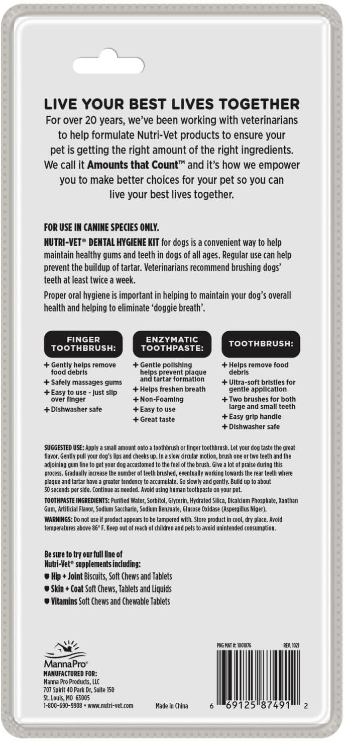Nutri-Vet Dental Hygiene Kit for Dogs - Finger Toothbrush and Enzymatic Toothpaste - Chicken Flavor - 2.5 ounces