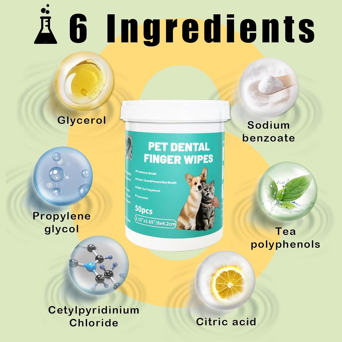 Dog Teeth Dental Finger Wipes for Dogs & Cats No-Rinse Dog Finger Toothbrush Dog Plaque & Tartar Prevention with Brushing Beads Dog Breath Freshene 50pcs