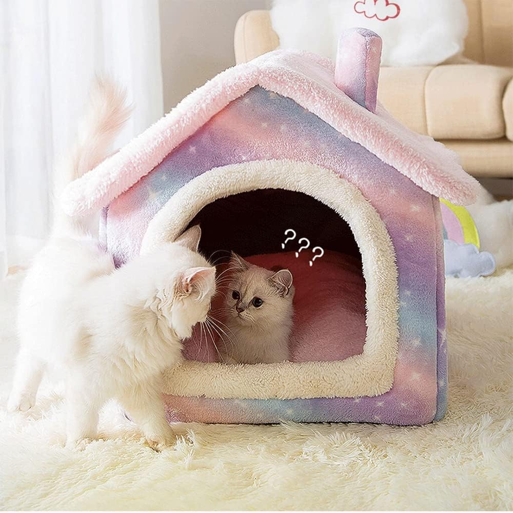 gors Soft Cat Bed Deep Sleep House Dog Cat Winter House Removable Cushion,Foldable Kennel Cat Bed Puppy Pet Supplies (S,08)