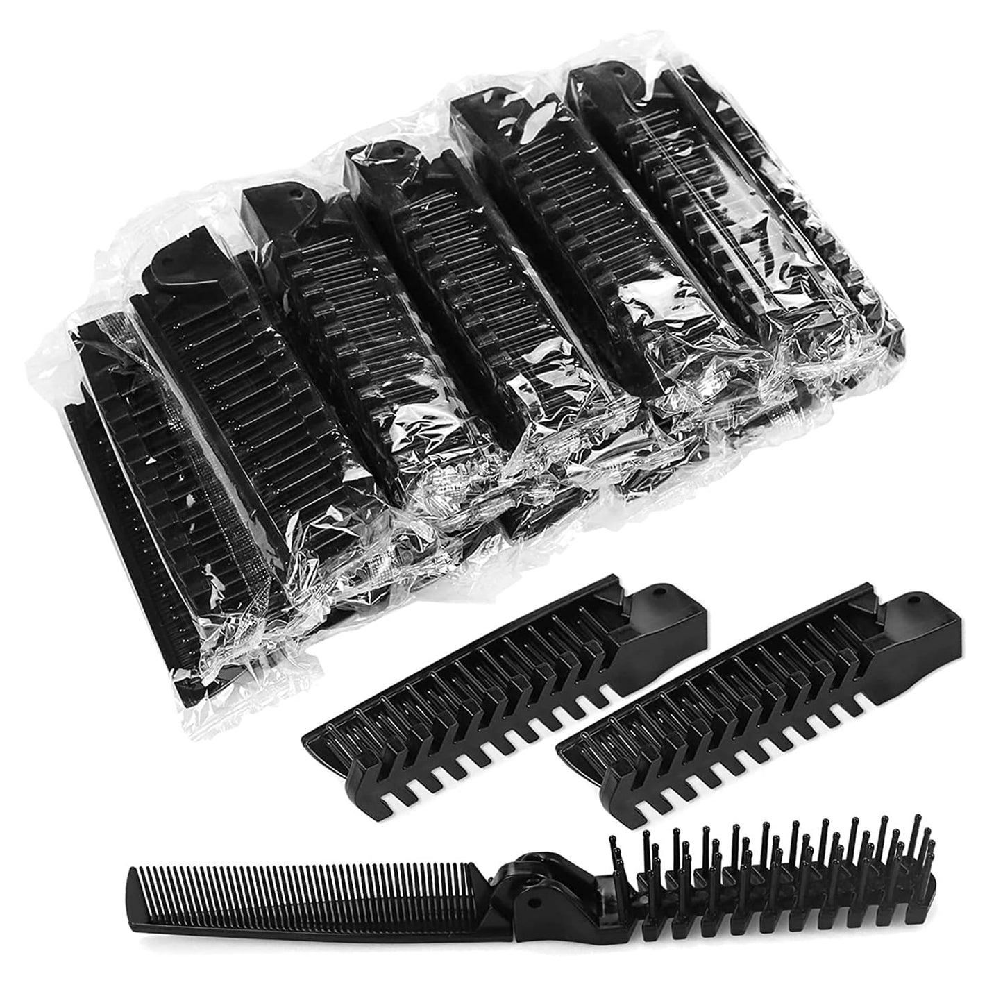 Foldable Combs in Bulk Individually Wrapped, Travel Pocket Hair Comb, Folding Hair Brush Double Headed, Brush Comb Styling Tool for Men Women Combs, Black (One Size, 200, Count)