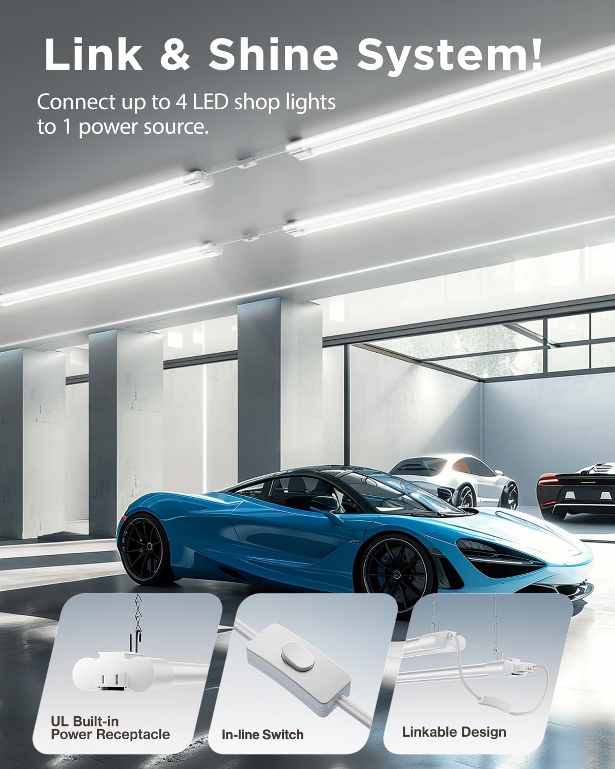 Sunco 6 Pack LED Shop Lights for Workshop 4FT, Linkable Garage Lighting, 4500 LM, 40W (150W Equivalent), 6000K Daylight Deluxe, Surface + Suspension Mount, 48 Inch Integrated Fixture, White