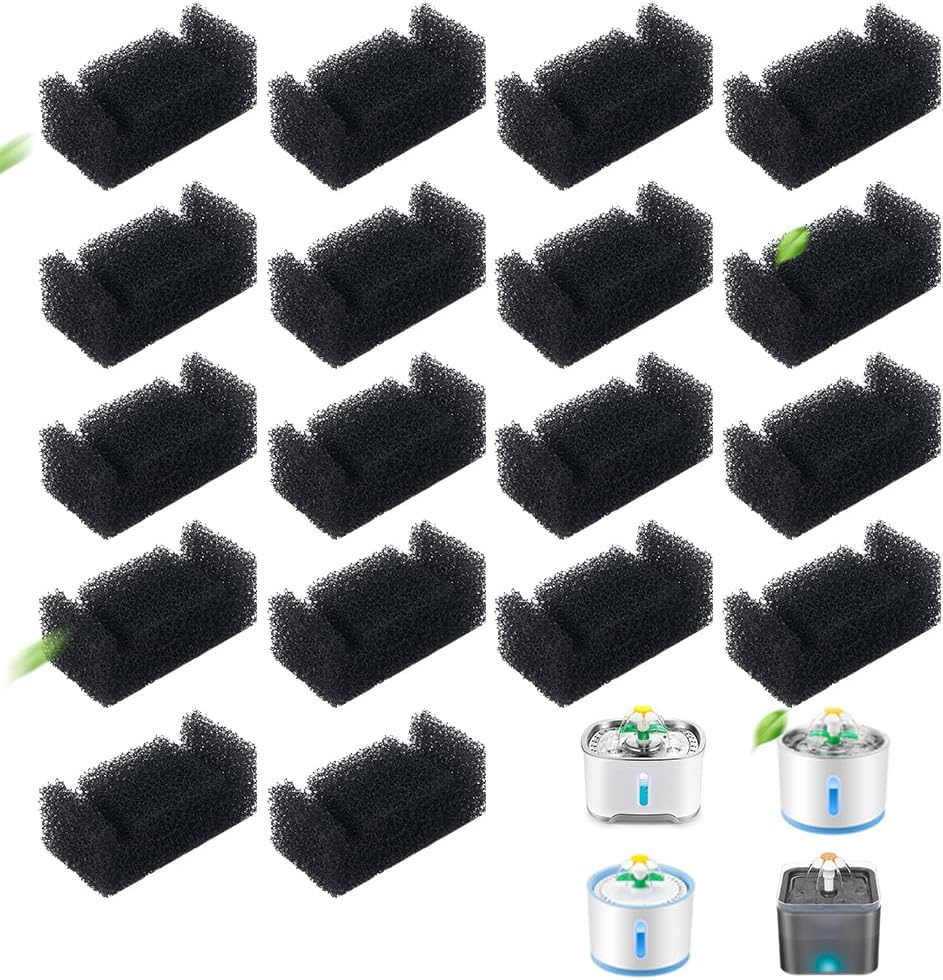 18 Pack Cat Water Fountain Foam Filters Replacement,Sponge Filter for Cat Water Fountain Foam Filter for 85oz/2.5L Automatic Cat Water Fountain (Black, 18 Sponges)
