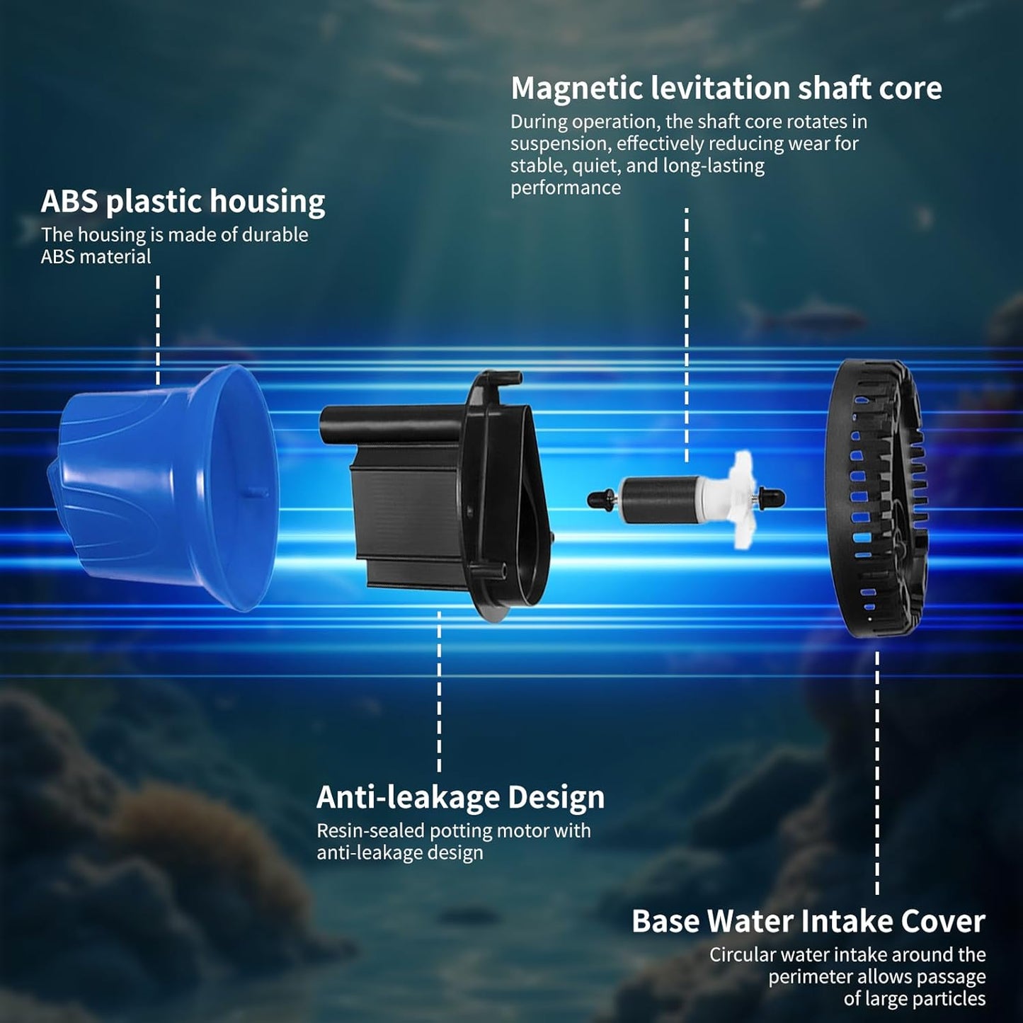 475GPH Submersible Pump 25W Fountain Water Pump, 1800L/H, with 5.91ft High Lift, 2 Nozzles 4 base for Fish Tank, Pond, Aquarium, Statuary, Hydroponics