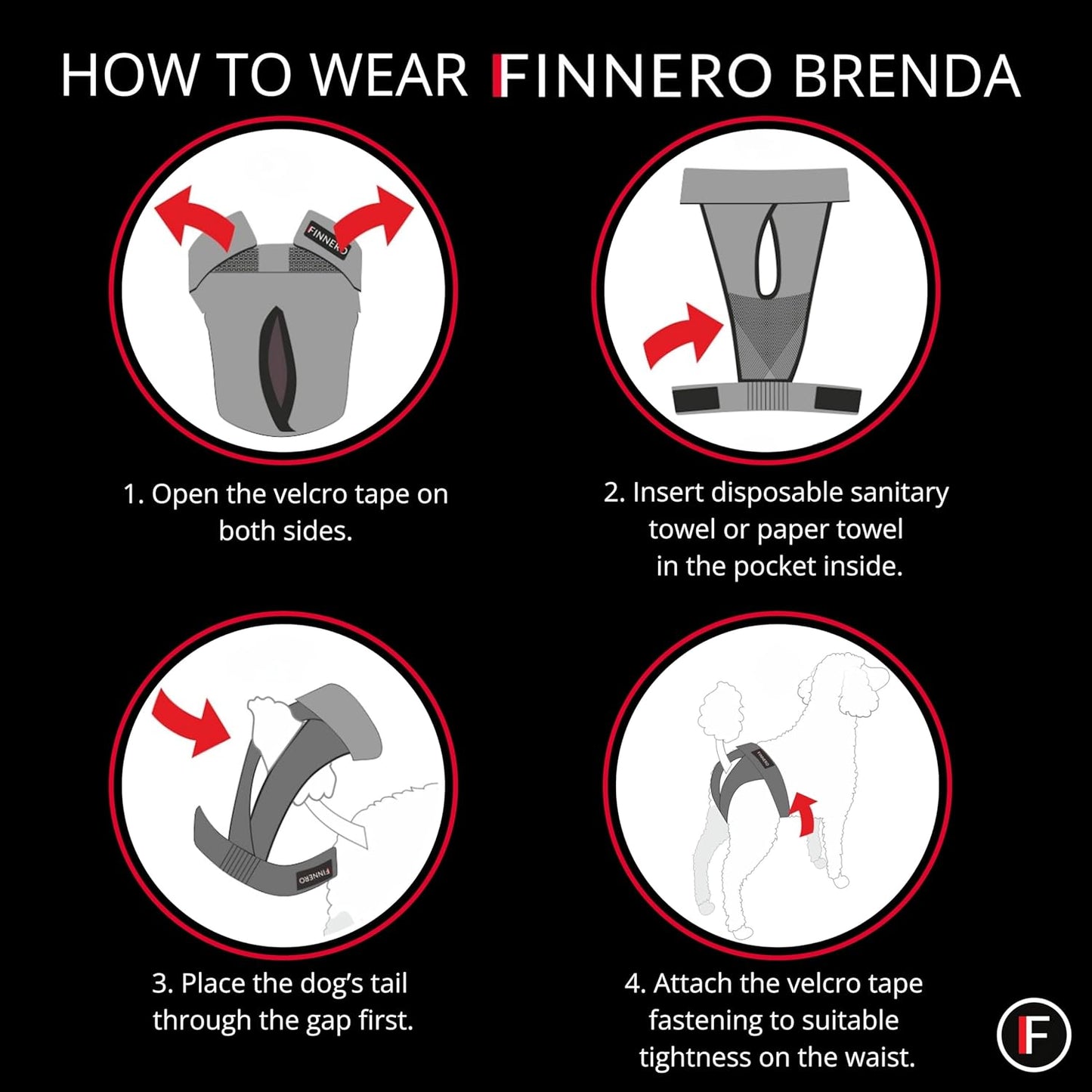 FINNERO Brenda Reusable Dog Diaper, Leak-Proof, Adjustable, Heat & Incontinence Protection, M – Gray