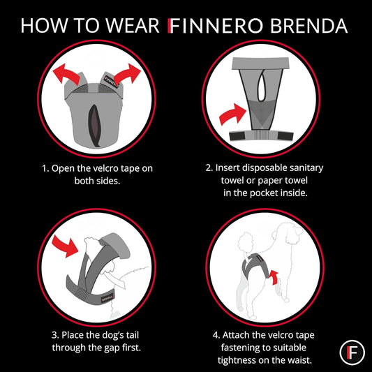 FINNERO Brenda Reusable Dog Diaper, Leak-Proof, Adjustable, Heat & Incontinence Protection, M – Gray