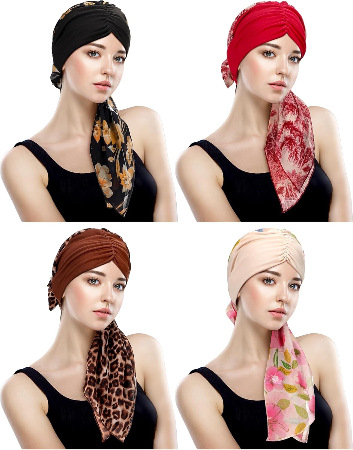 4 Pcs Chemo Headwear for Women, Cancer Chemo Head Wraps Turbans Cancer Head Scarf Caps for Women Patients Gifts