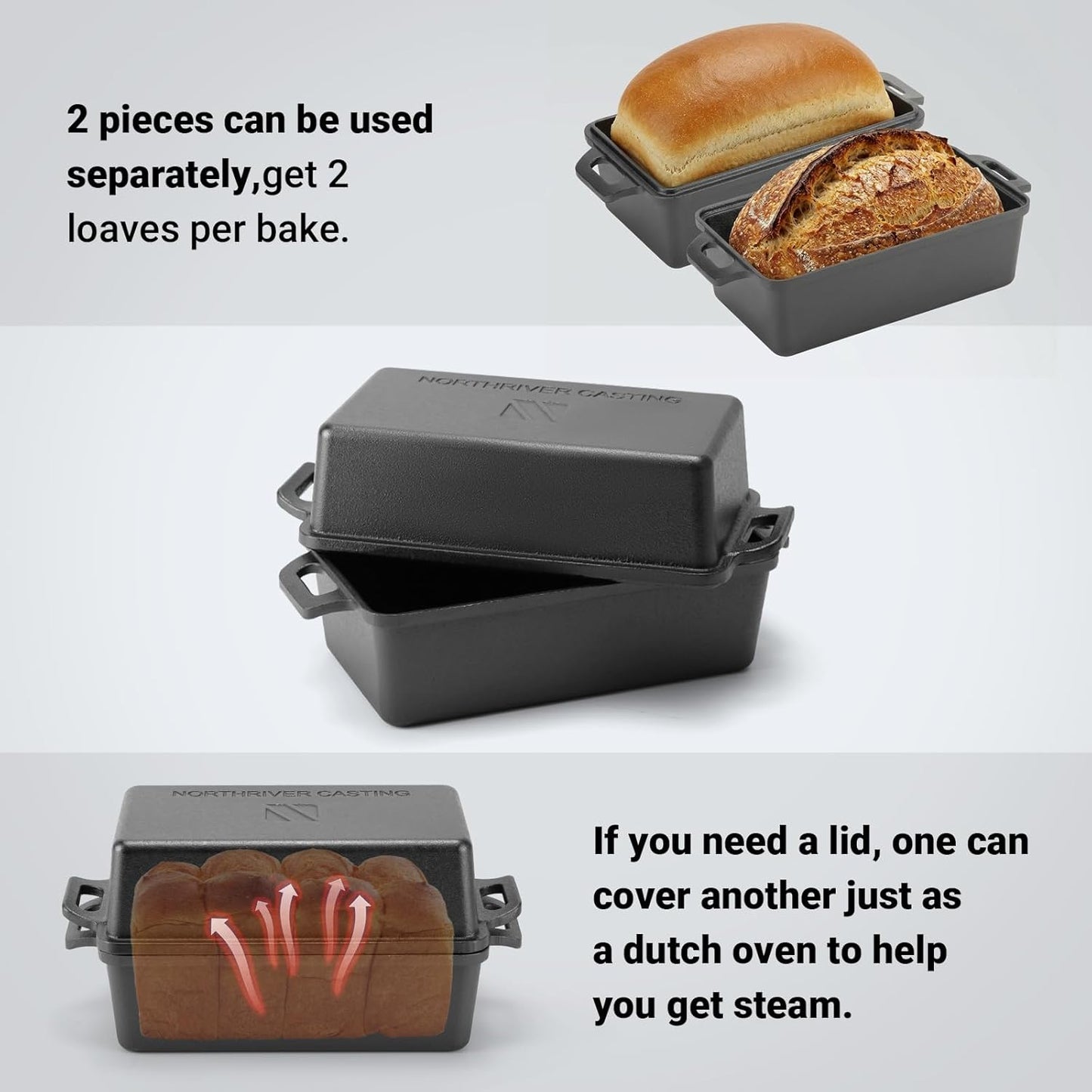 9×5 Inch Cast Iron Loaf Pan with Lid | Bread Baking Pan | Even Heat Distribution for Homemade Bread, Cake, and Meatloaf | 2 Piece Set