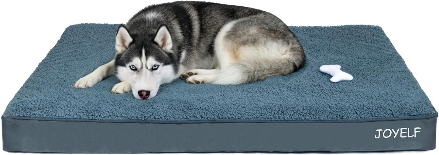 JOYELF XLarge Dog Crate Bed Mats Orthopedic Dog Bed, Egg Crate Foam Dog Mat with Removable Cover, a Squeaker Toy as Gift