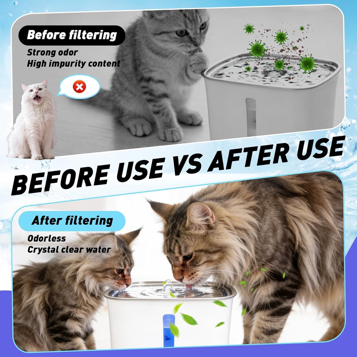 16-Pack Cat Water Fountain Replacement Charcoal Filter (Square) Compatible with Petsafe Premier, Ion-X, Outlast Pumpless & Viva Pet Water Fountain, Black Carbon Filters Fit for Cat and Dog Indoor