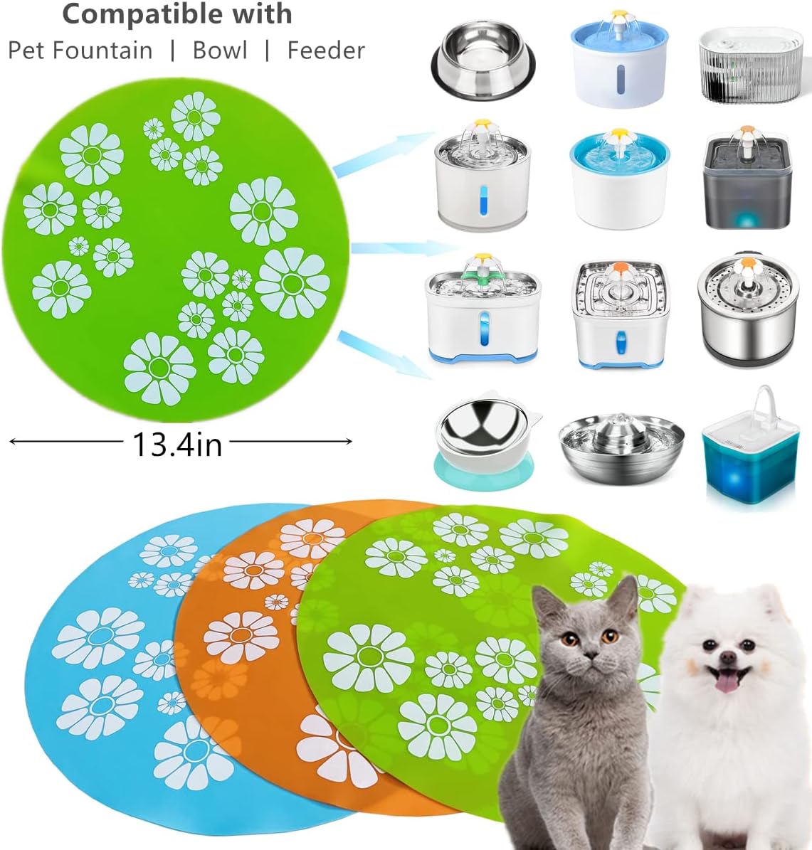 Cat Water Fountain, 67oz/2L Automatic Pet Water Fountain with Silicone Mat, Ultra Quiet Cat Water Dispenser with LED Light & Adapter for Cats Dogs Pets - Blue