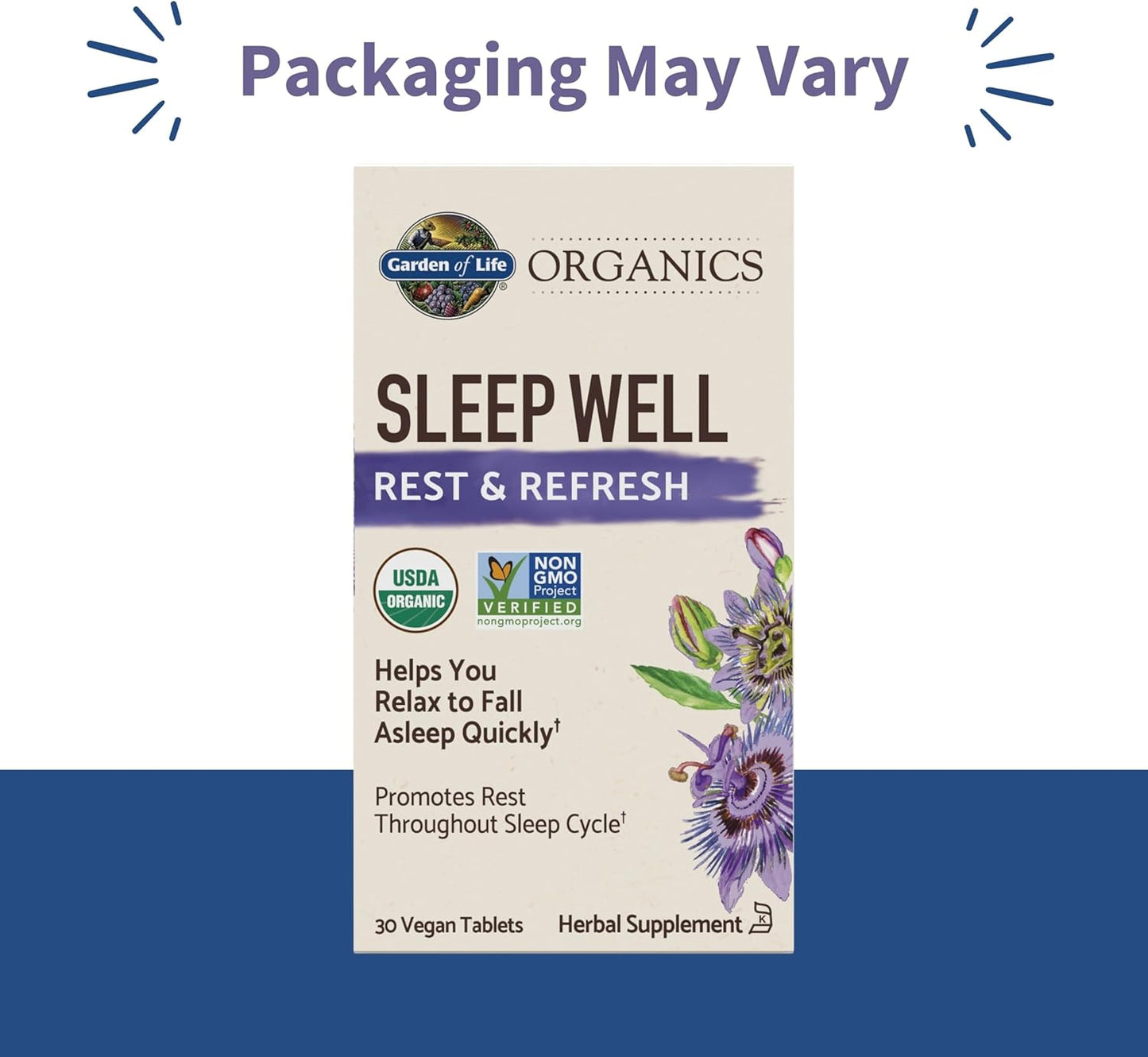 Garden of Life Organics Sleep Well Rest & Refresh 30 Tablets, Lemon Balm, Green Tea Extract L-Theanine, Valerian Root, Chamomile, Probiotics-Organic Non-GMO Vegan Gluten Free Herbal Supplement