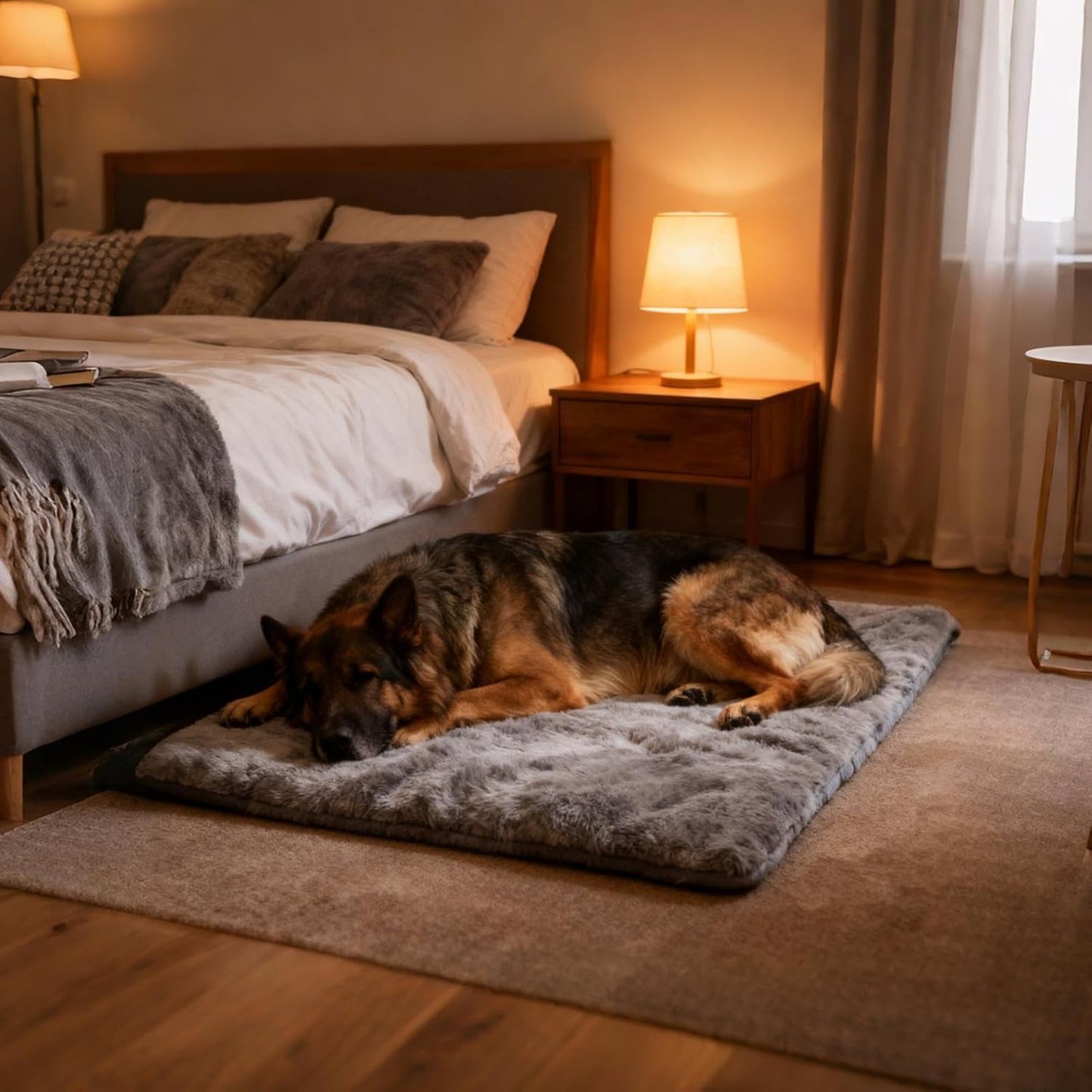 Warm Dog Bed - Comfortable Large Anti-Slip Pet Pad, Flat Crate Kennel Fuzzy Cushion for Home, Dorm, Apartment, Bedroom, Living Room, Sleeping Space for Dogs Puppies