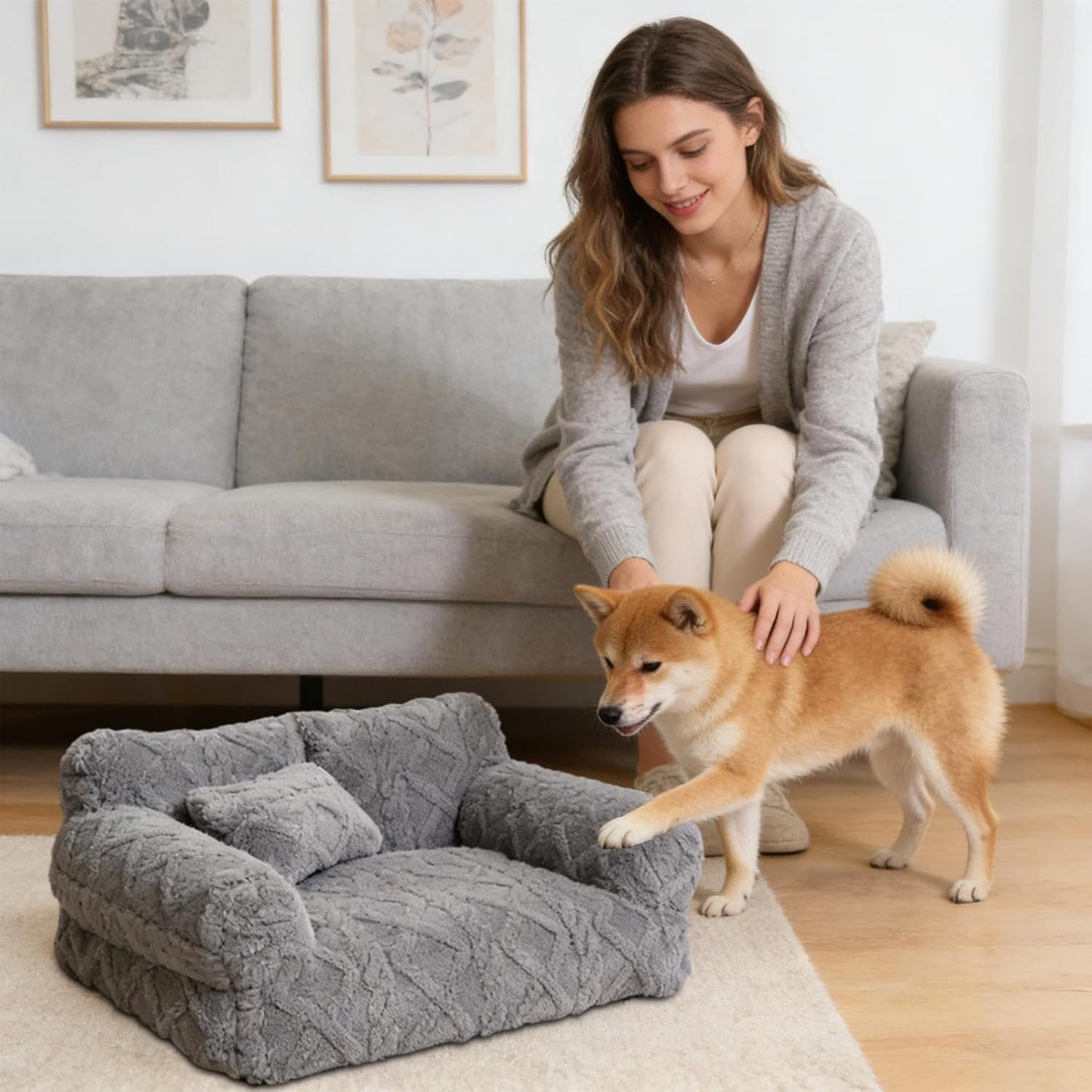 Pet Couch Bed, Puppy Kitten Lounge, Small Medium Large Dog Sleeping Furniture, Plush Soft Cushion with Non Slip Base, Removable Cover for Easy Cleaning, Pet Sofa Home Apartment Bedroom