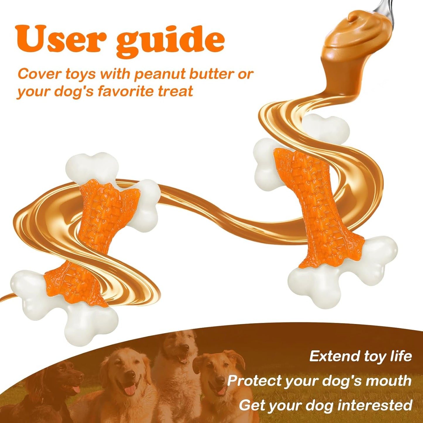 2-Pack Dog Toys for Aggressive Chewers, Indestructible 8" Tough Nylon Bone, Teething & Boredom Relief Chew for Large Dogs, Peanut Butter Flavor
