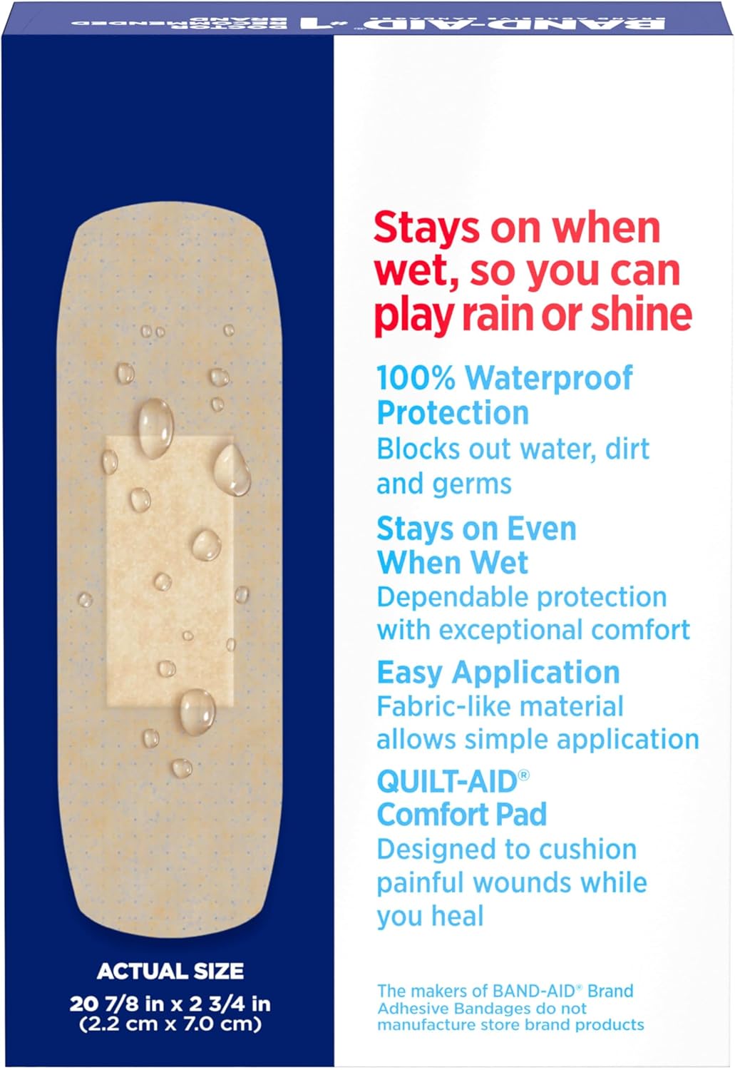 BAND-AID Brand Water Block Flex 100% Waterproof Adhesive Bandages for First-Aid Wound Care of Minor Cuts, Scrapes & Wounds, Ultra-Flexible Design, Sterile, All One Size, 20 ct