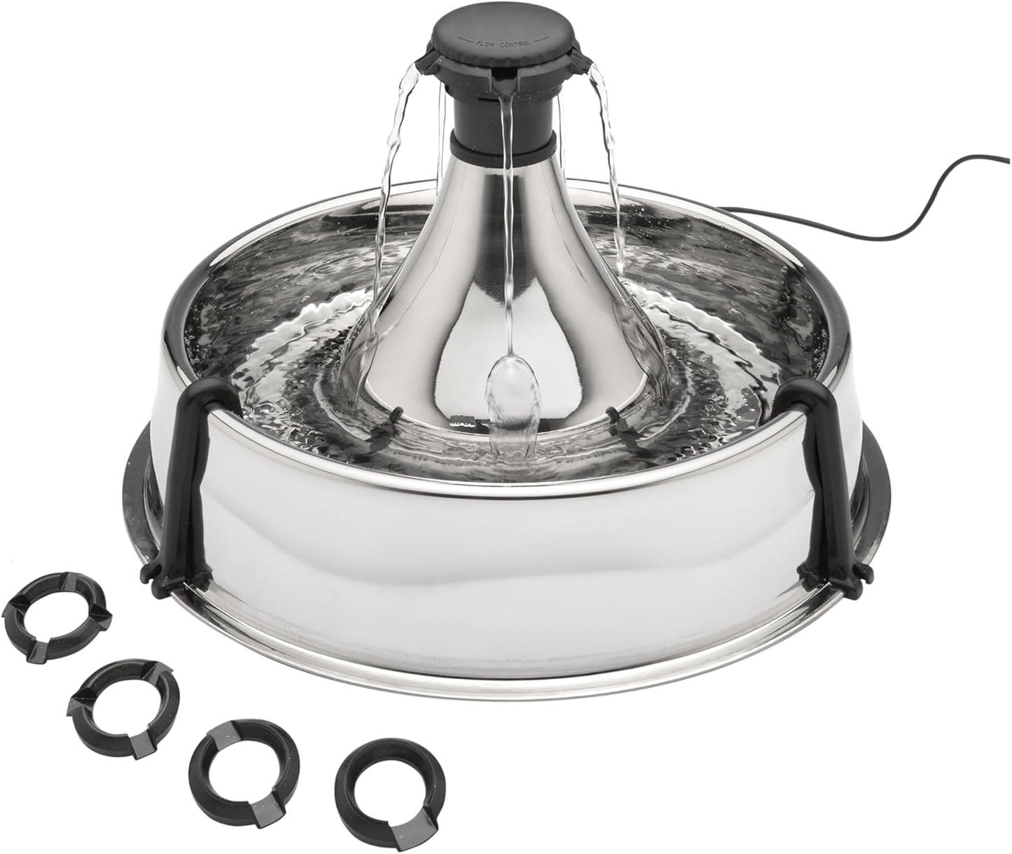 PetSafe Drinkwell Stainless Steel 360 Multiple Pet Fountain - Scratch and Rust Resistant Automatic Water Dispenser for Cats or Dogs - Adjustable Flow Control - 128 Ounce (3.8 Liter) - Filters Included