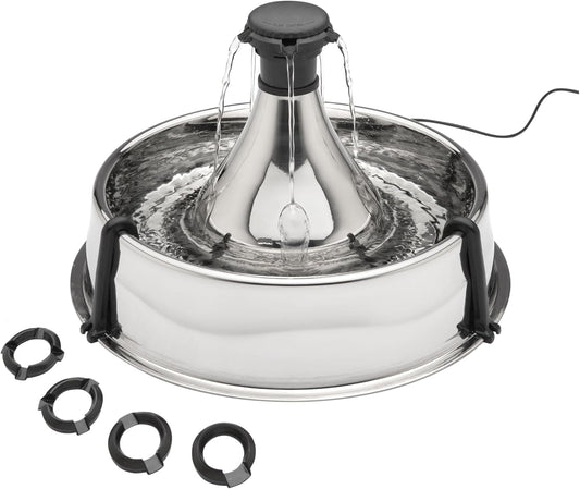 PetSafe Drinkwell Stainless Steel 360 Multiple Pet Fountain - Scratch and Rust Resistant Automatic Water Dispenser for Cats or Dogs - Adjustable Flow Control - 128 Ounce (3.8 Liter) - Filters Included