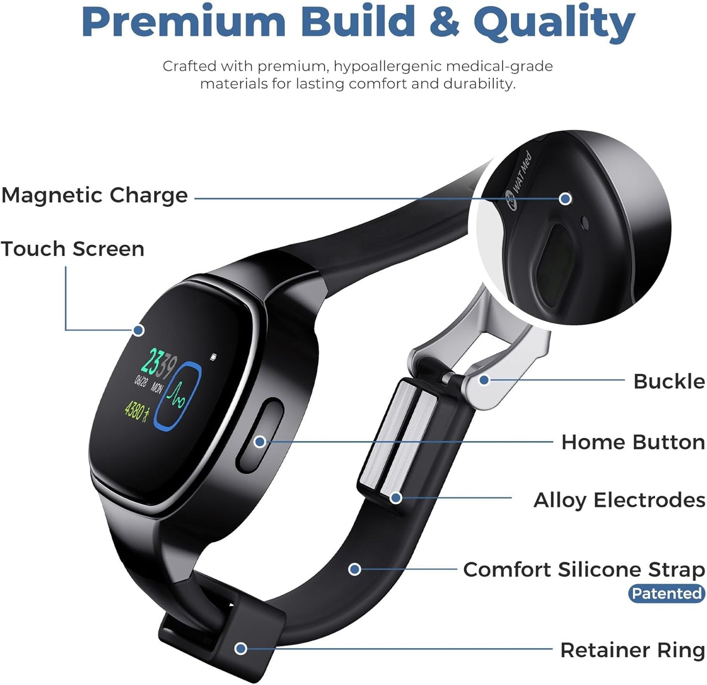 EmeTerm Smart FDA-Cleared Anti-Nausea Wristwatch Touchscreen IP67 Waterproof Morning Motion Sickness Relief Rechargeable Fast Acting Drug Free
