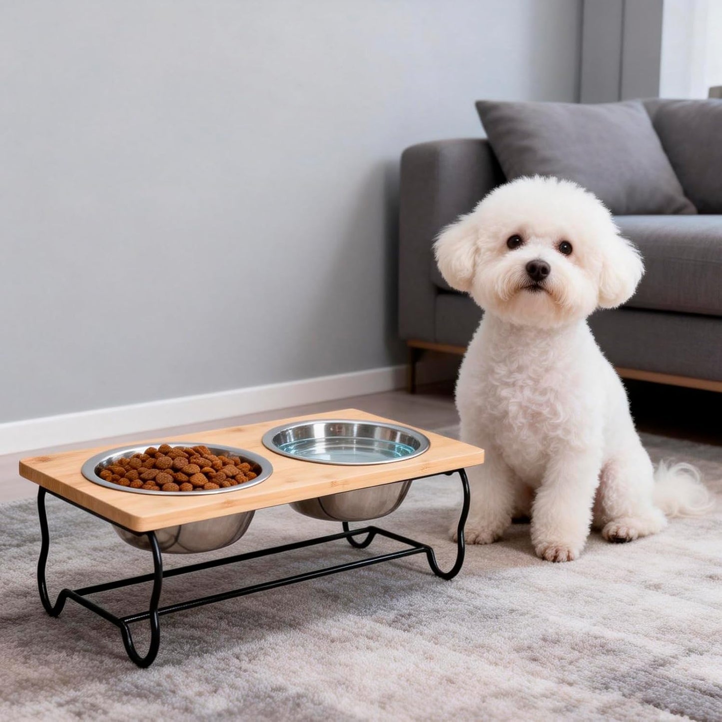Elevated Dog Bowls for Small Medium Dogs,Wooden Pet Raised Food Bowl Stand Stainless Dishes Feeding Set Wood Stands for Cat and Puppy Feeder Steel Dish Station Bulldog Dachshund Feeders