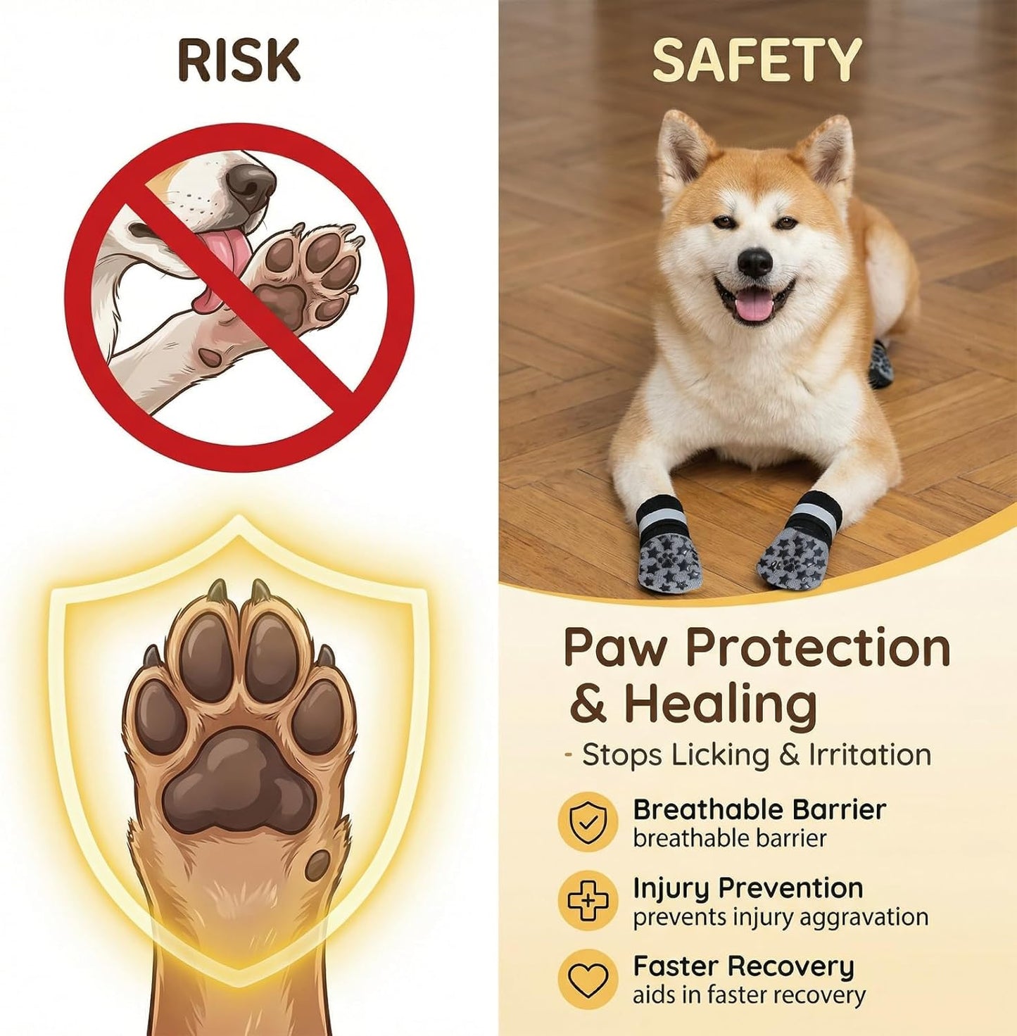 Reflective Dog Socks Grippy Socks Prevent Licking Paws，Anti Slip Paw Protection, for Hardwood Floors & Hot & Cold Pavement, Small Medium Large & Senior Dogs
