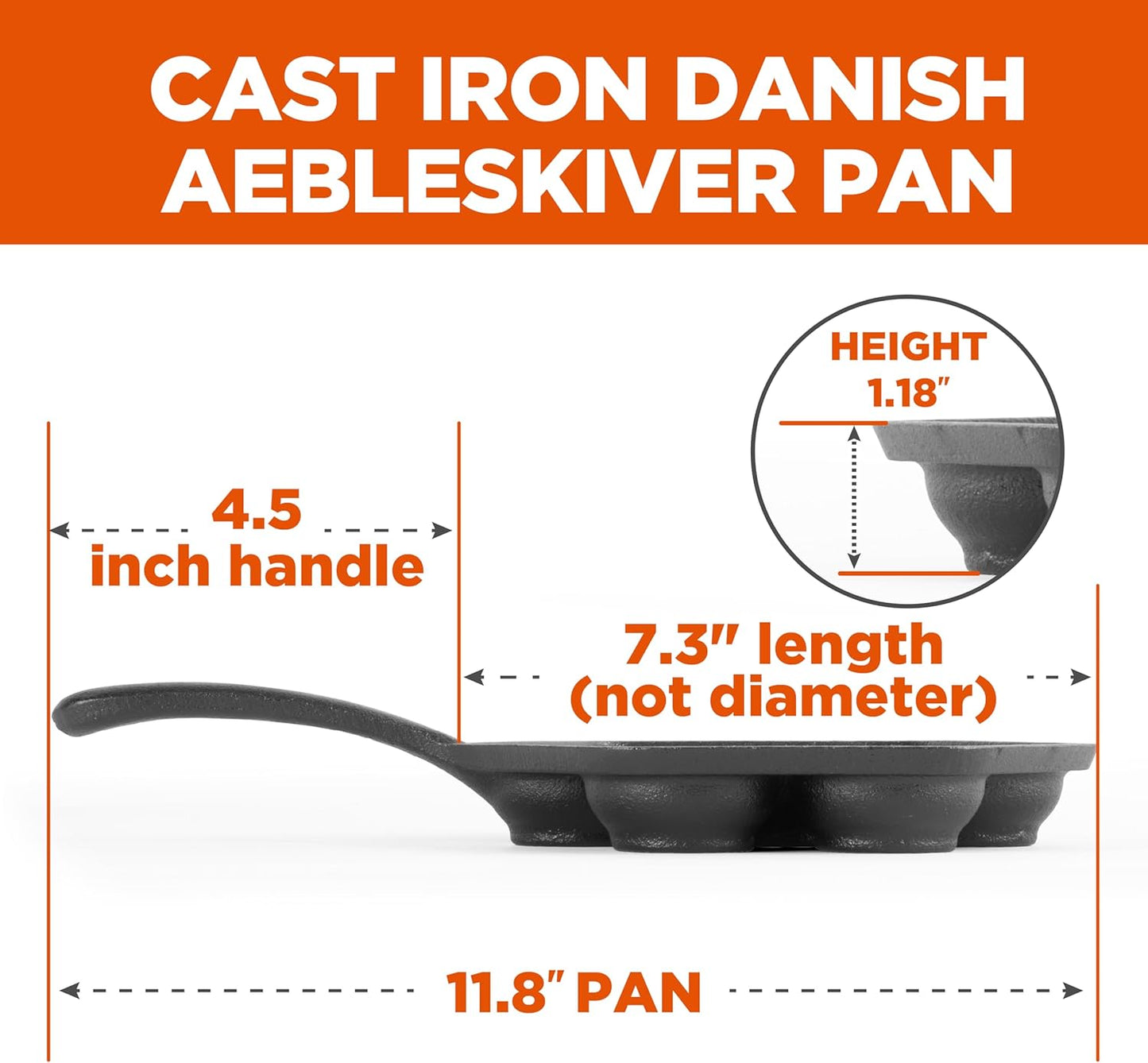 Commercial CHEF Danish Aebleskiver Pan, Pre-Seasoned Cast Iron, Seven Sections For Mini Puffs and Pancake Balls, Works on All Cooktops Including Induction, Outdoor Cookware for Grills, CHCI4105