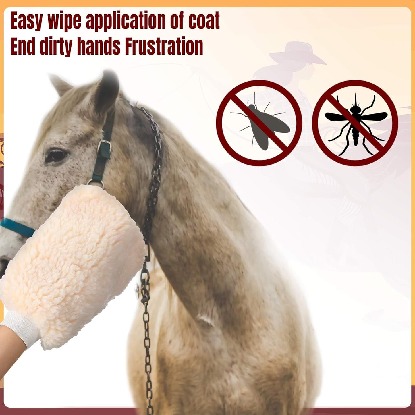 Fleece Applicator Wipe Mitt for Horses Lambskin Wool Grooming Mitts for Tack Cleaning Glove Soft White Mitts for Horse Bathing, Spreading Hair Treatments, Leather Care or Sensitive Horses and Dogs