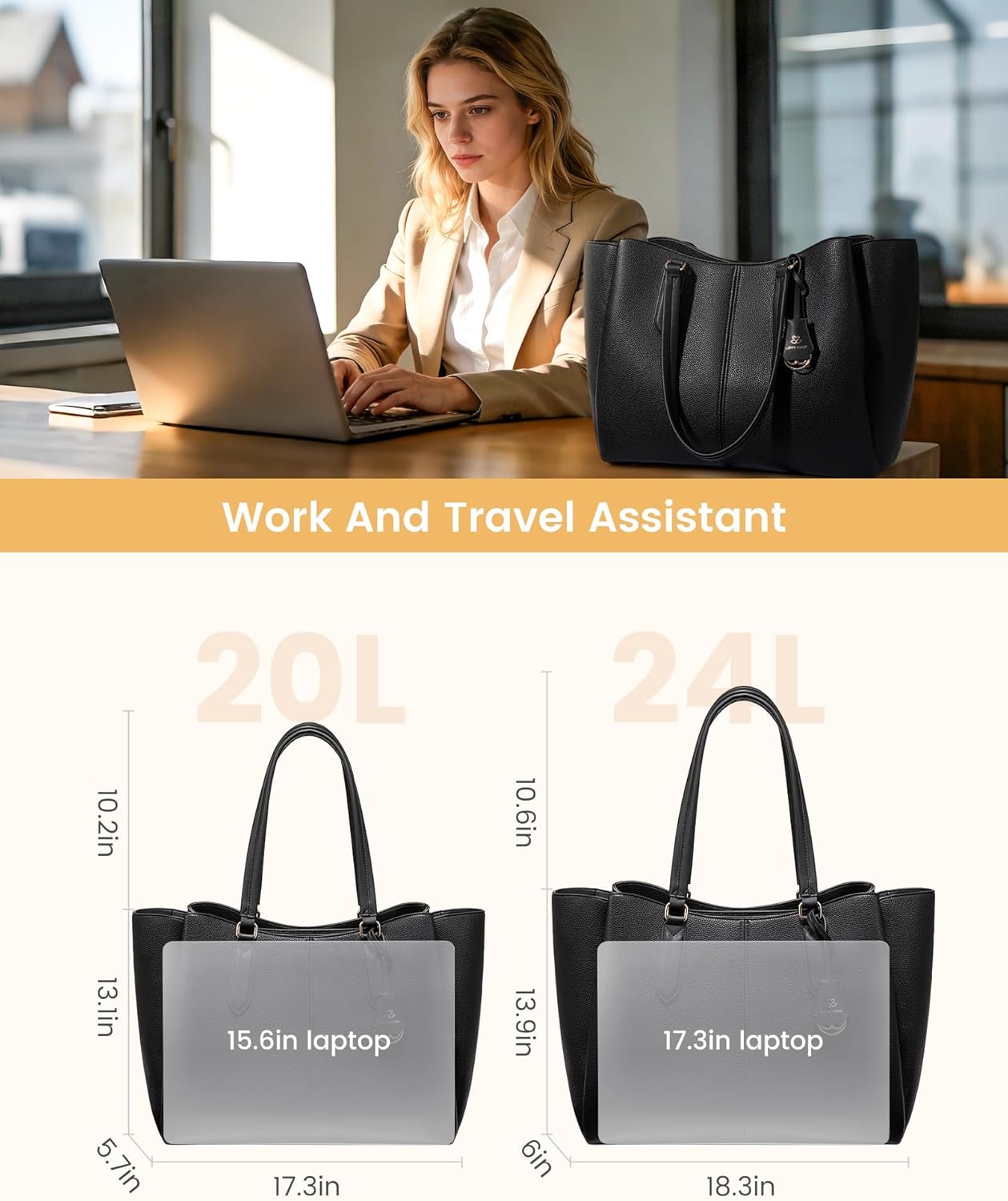 LOVEVOOK Laptop Tote Bag for Women 15.6 In Work Bags with Triple Compartments Large Faux Leather Computer Office Briefcase