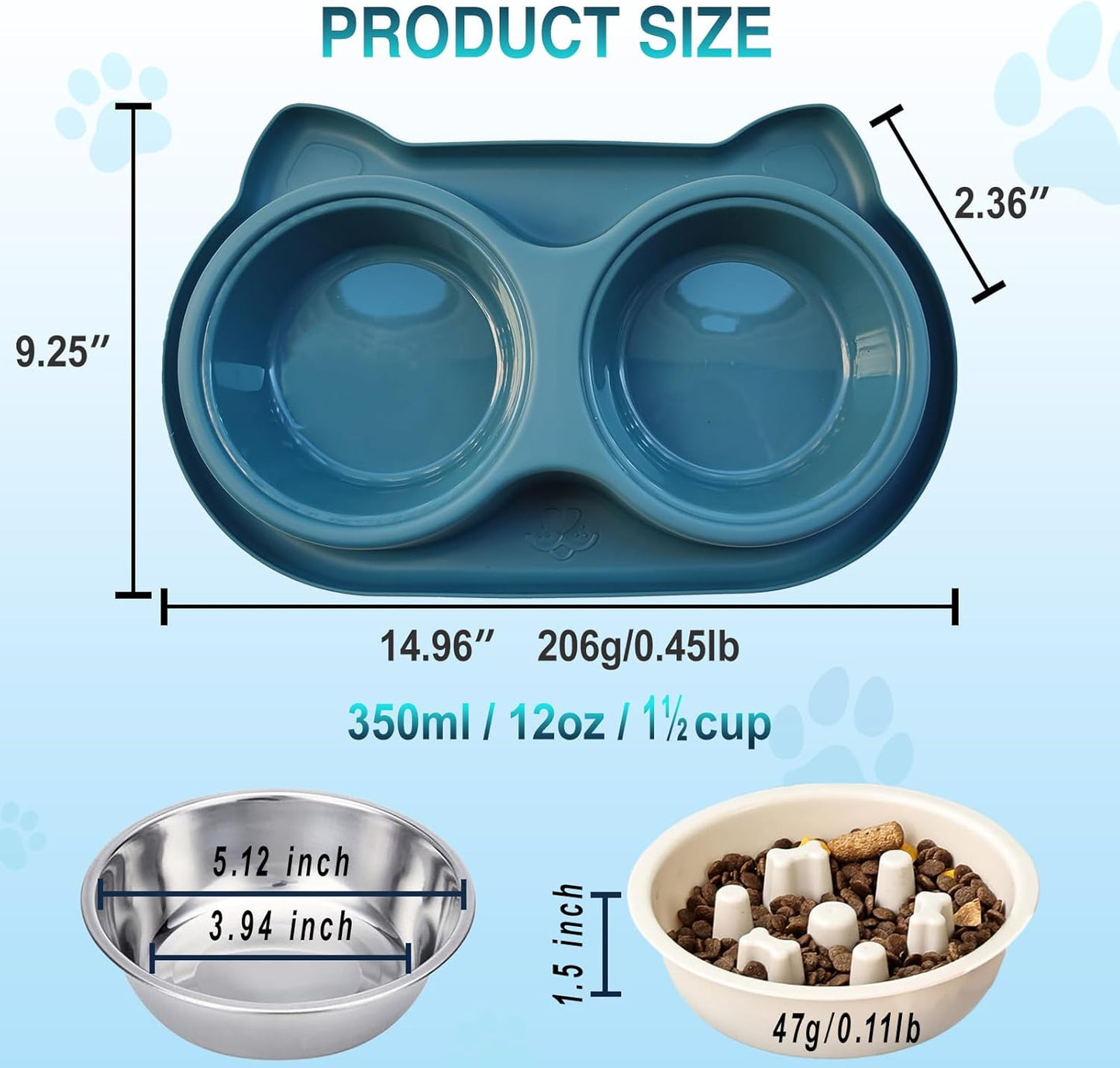 Slow Feeder Dog Bowls & Cat Bowls, AKEISHE 3-in-1 Stainless Steel Pet Food Dish with Non-Slip Base, Fun Maze Design to Prevent Bloating, Choking & Overeating for Fast Eaters