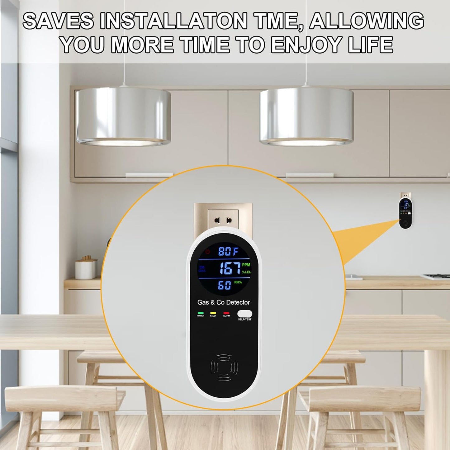 Koabbit Explosive-Gas & Carbon-Monoxide-Detectors, Plug in Carbon Monoxide Alarm,Natural Gas Detector,4-in-1 Combustible Gas & CO Detector with Fahrenheit(°F) & Humidity for Home,RV,Apartment