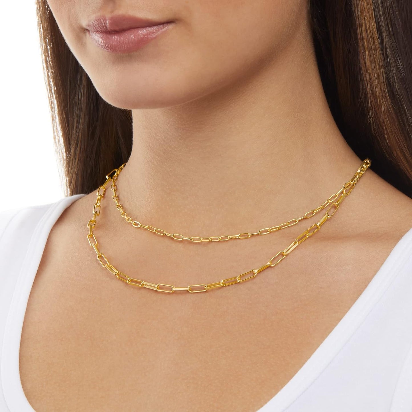 Amazon Essentials 14K Gold Plated or Sterling Silver Layered 2 Row Chain Necklace