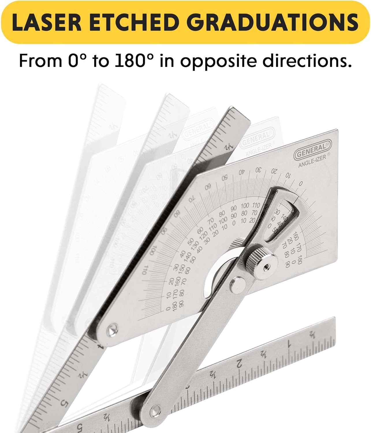 General Tools Protractor and Angle Finder #39, Stainless Steel, Outside, Inside, Sloped Angles, 0° to 180°