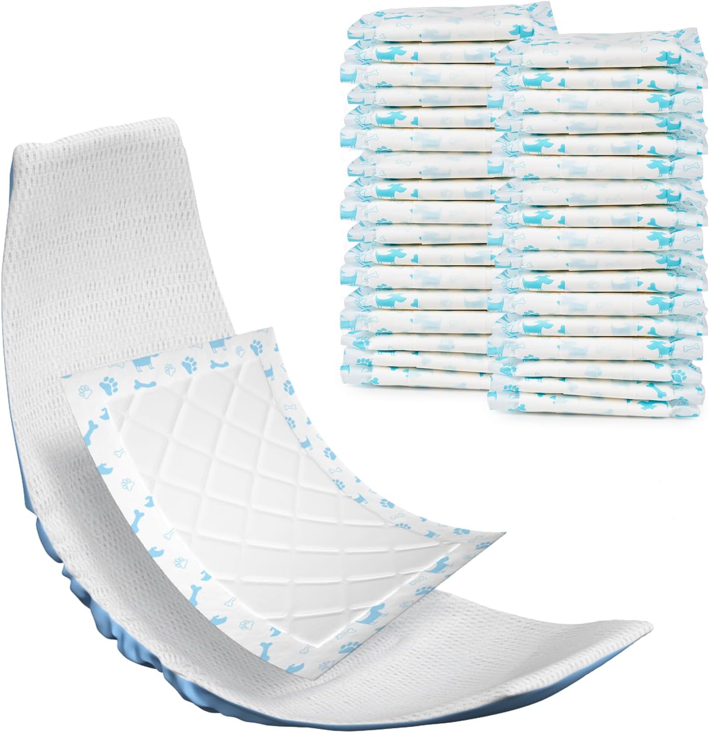 MICOOYO Disposable Dog Diaper Liners Booster Pads for Female and Male Dogs, Super Absorbent Doggie Diaper Insert Fit Most Washable Reusable Dog Diapers, Pet Belly Bands, Warps (Blue,S,50Count)