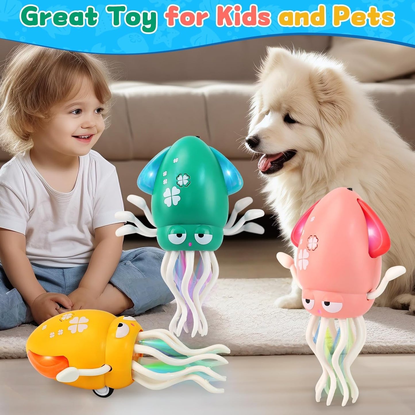 Electric Dancing Octopus Light Music Suitable for 12-18 Months Old Baby Toys, Kid Crawling Squid Toys Suitable for Toddler Tummy Time, Birthday for 1 2 3 4 5 6 Year Old Boy (Green)