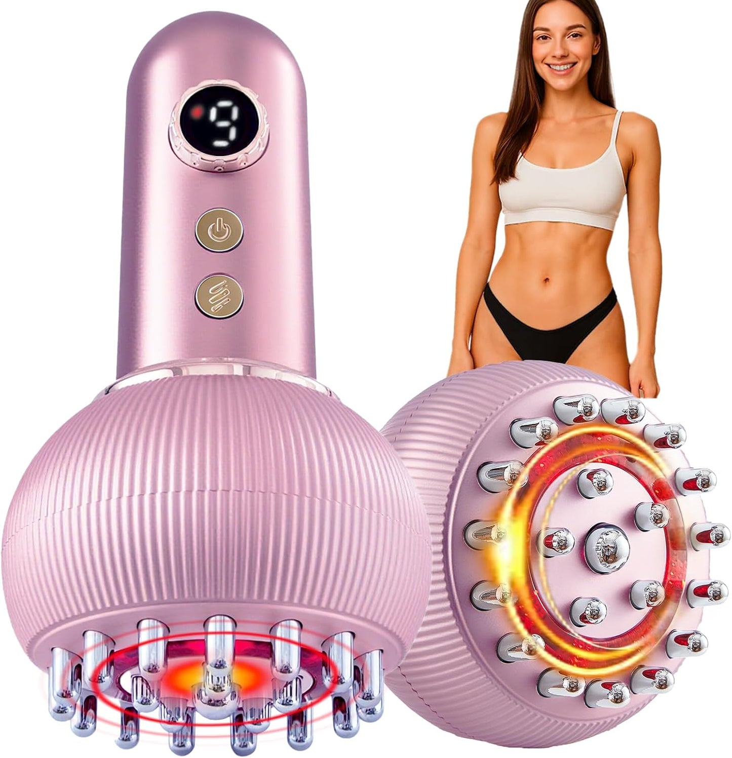 Lymphatic Drainage Massager & Anti Cellulite Massage Tool, Helps Reduce Stretch Marks & Cellulite, for Legs, Arms & Belly, Body Sculpting Machine with Microcurrent, Light, Heat & Vibration (Rose Gold)