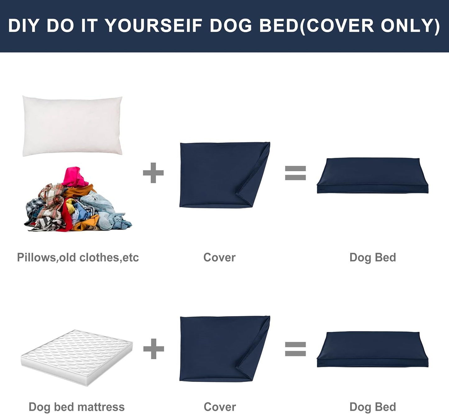Dog Bed Covers Replacement Washable, Waterproof Dog Bed Cover with Zipper, 44Lx32Wx3H inch Durable Oxford Pet Bed Cover for Outdoor/Indoor Use, Cover Only, Navy Blue