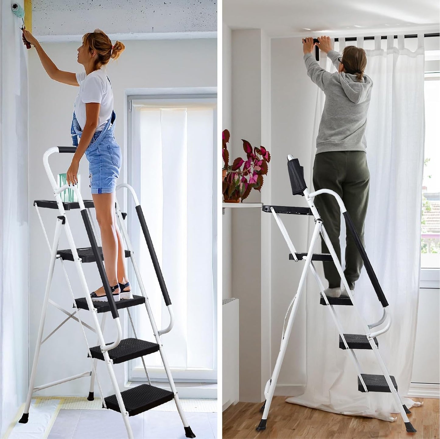 LEADALLWAY 4 Step Ladder with Handrails (Include Tool Tray+Bag) 330lbs Capacity