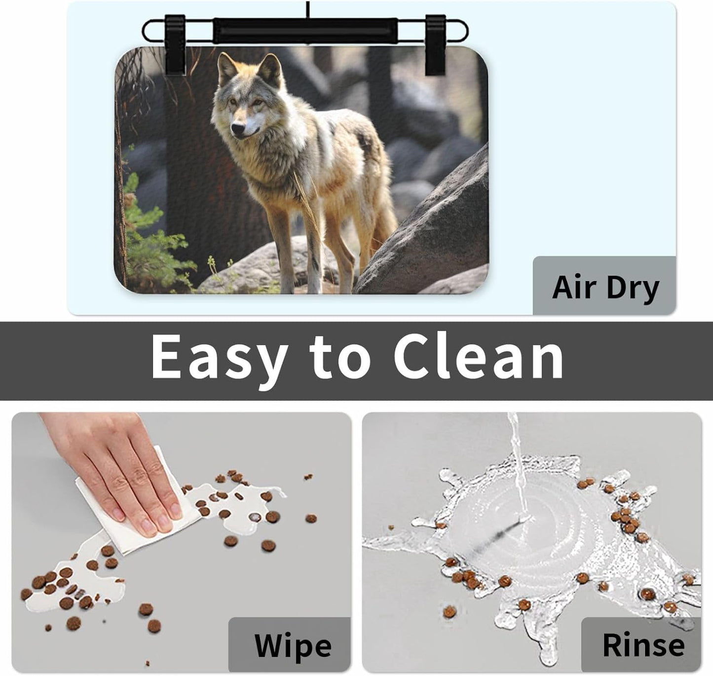 Pet Feeding Mat Leather Dog Food Mat Waterproof Pet Tablecloth Wildlife Wolf Pet Placemat for Dogs Absorbent Dog Bowl Mat Anti-Slip Dogs Mats for Food and Water