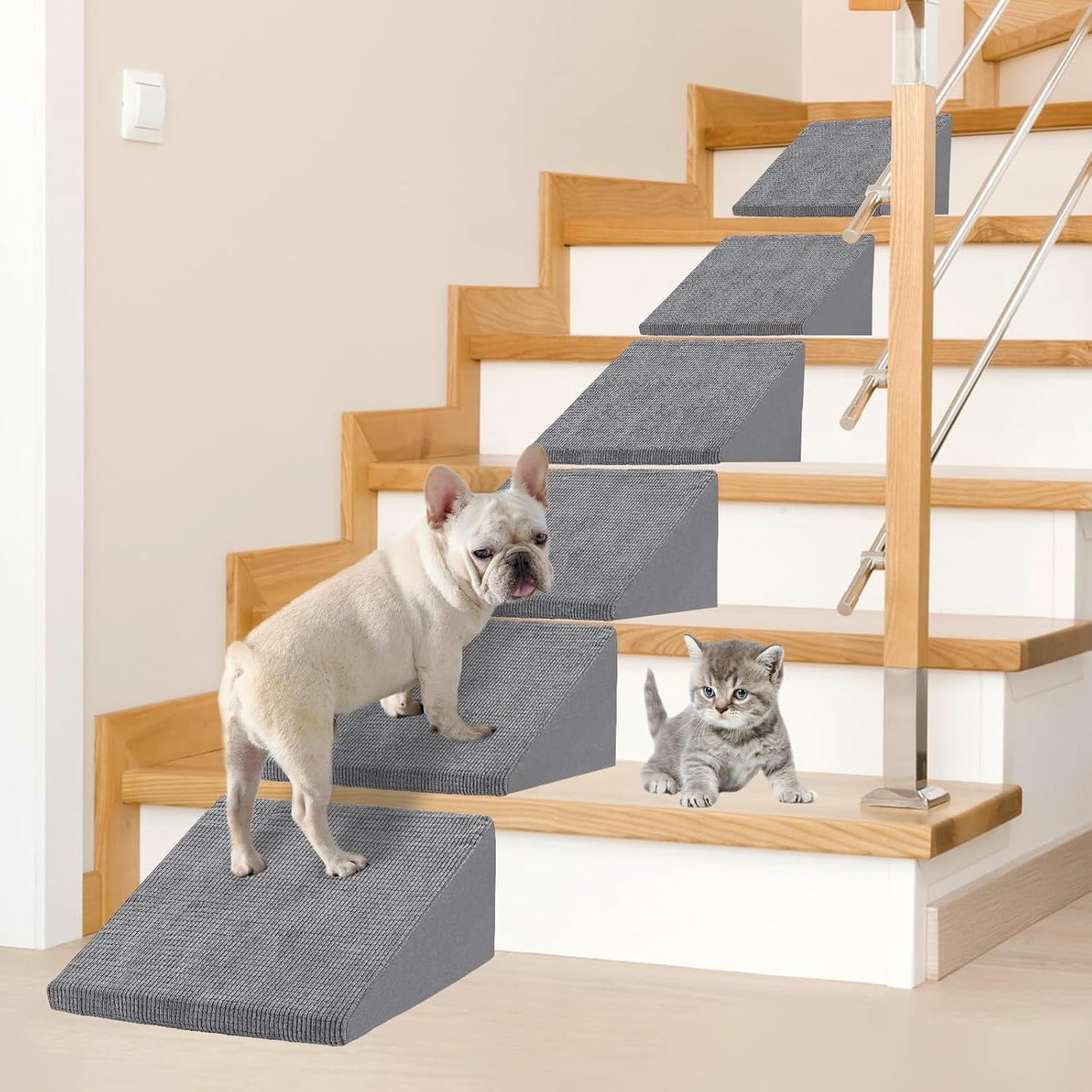 30D Density Foam Dog Ramp for Stairs Suits for Small Dogs Cats, Pet Steps Stairs for Staircase Stairs with Anti-Slip Bottom and Self-Sticky Pads to Fix(6Pack, Gray)