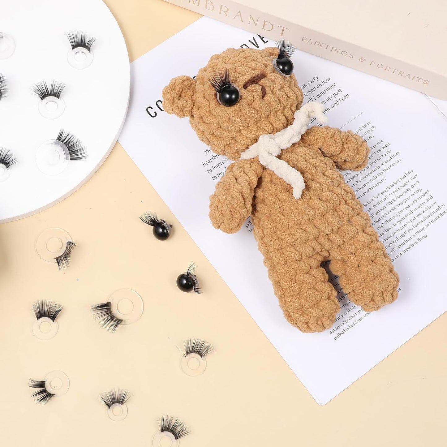 20 Pcs Safety Doll Eyelashes for Crocheting, 5 Sizes Doll Eye Lashes for Amigurumi, Stuffed Animals Crochet Eyelashes Dolls Making Supplies for Teddy Bear Puppet Plush Toy Accessories