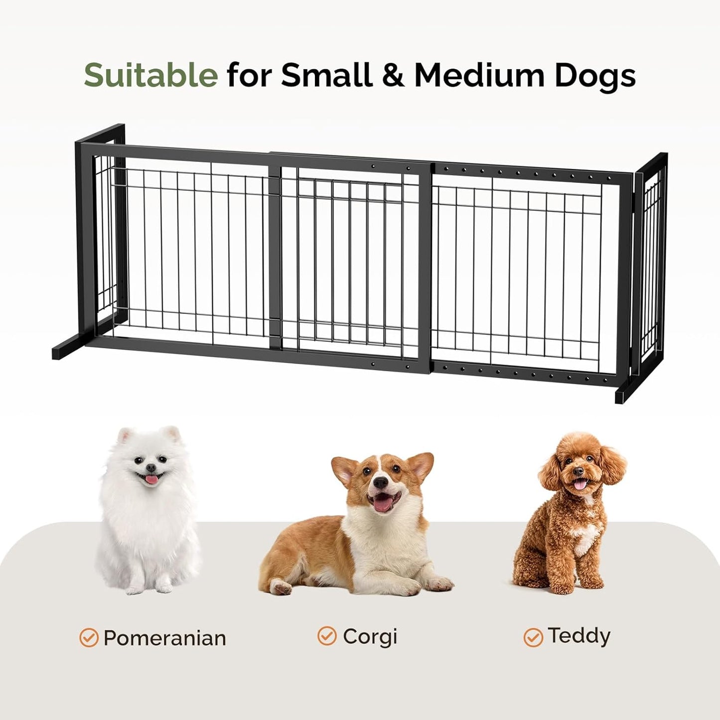 Outvita Dog Gate FreeStanding, 21" Height Pet Gate Extra Wide Dog Gates for Stairs Doorways Front Porch Fireplace, 39" - 67" Wide Metal Adjustable Pet Fence Indoor, Black